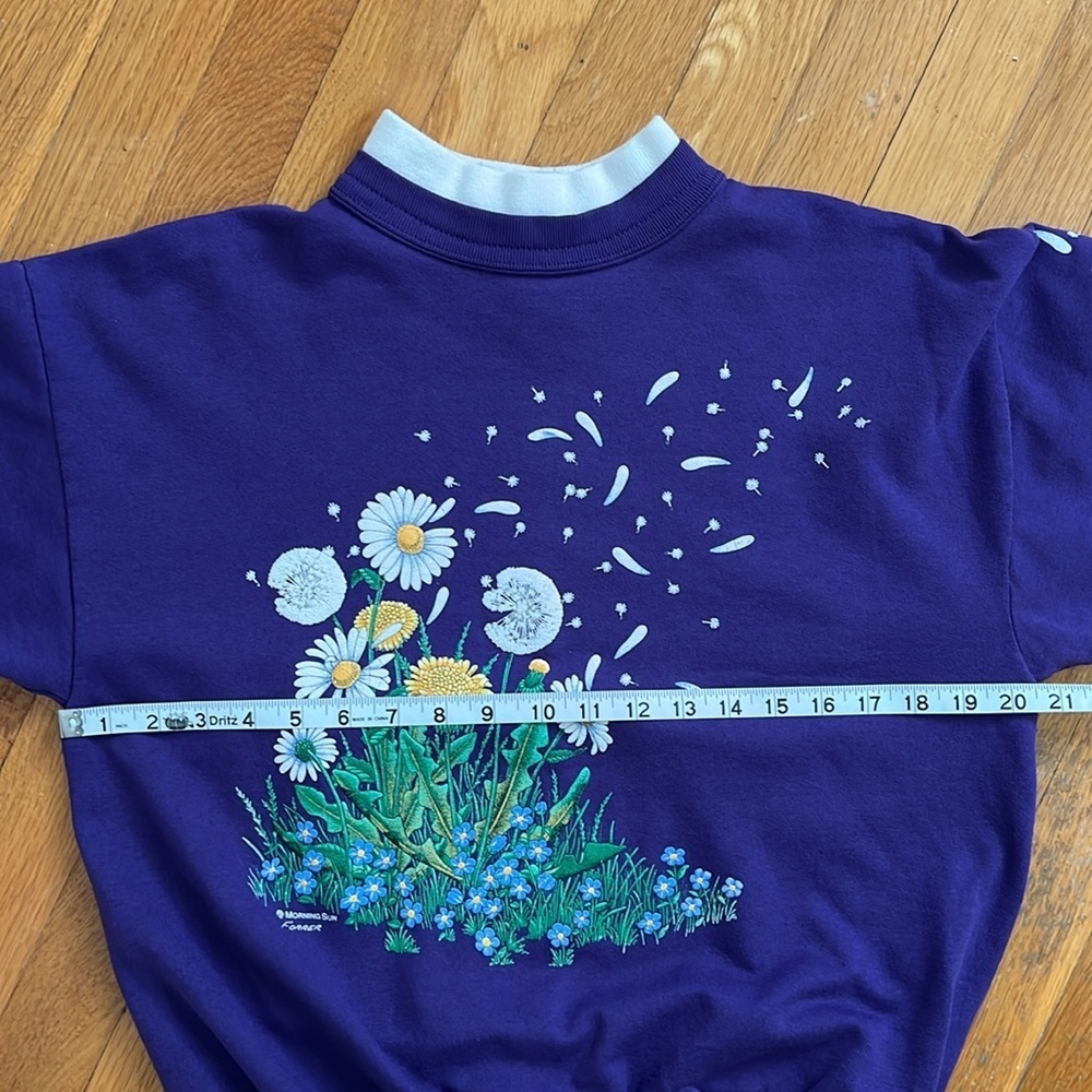 Vintage 90s Made in USA Purple Floral Print Sweatshirt Morning Sun Size Small - Picture 8 of 13